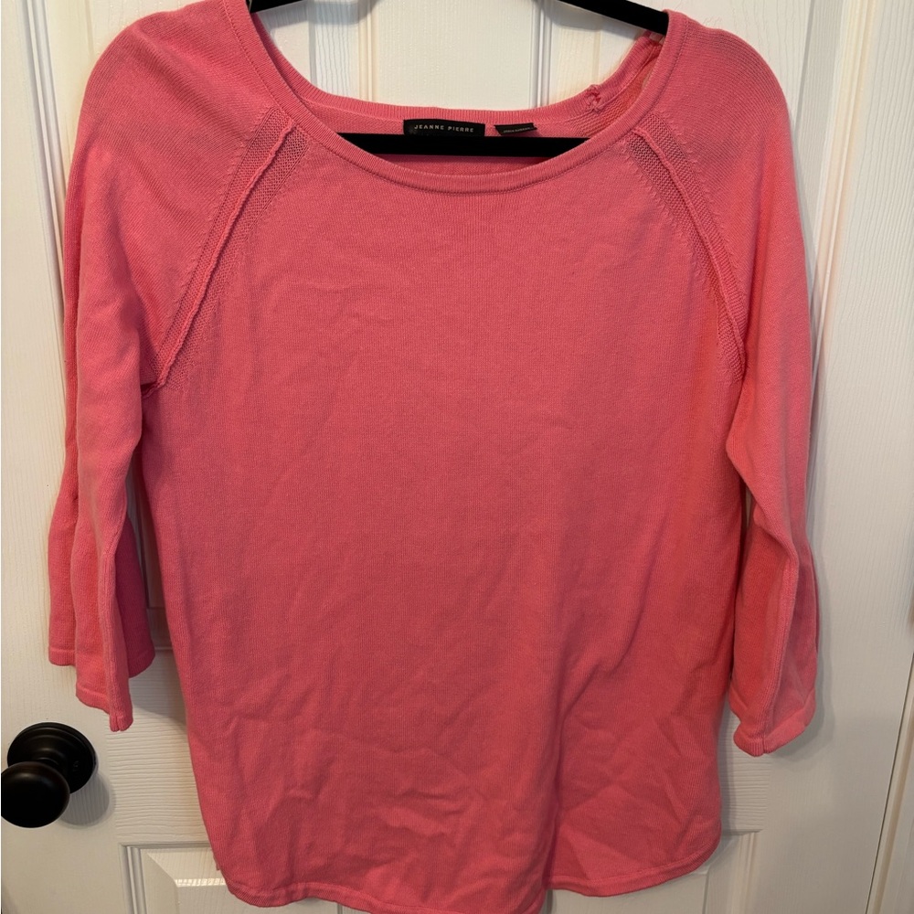 Jeanne Pierre Pink Boat Neck Sweater Top, Size M, 100% cotton